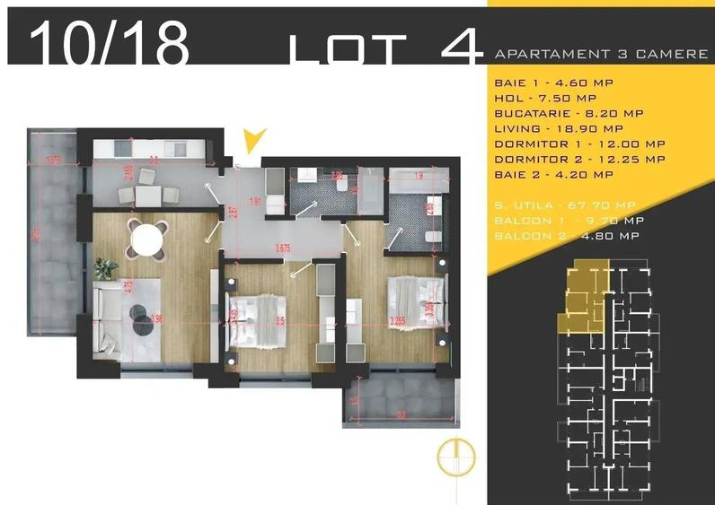 Apartament cu 3 camere decomandat în Industriilor