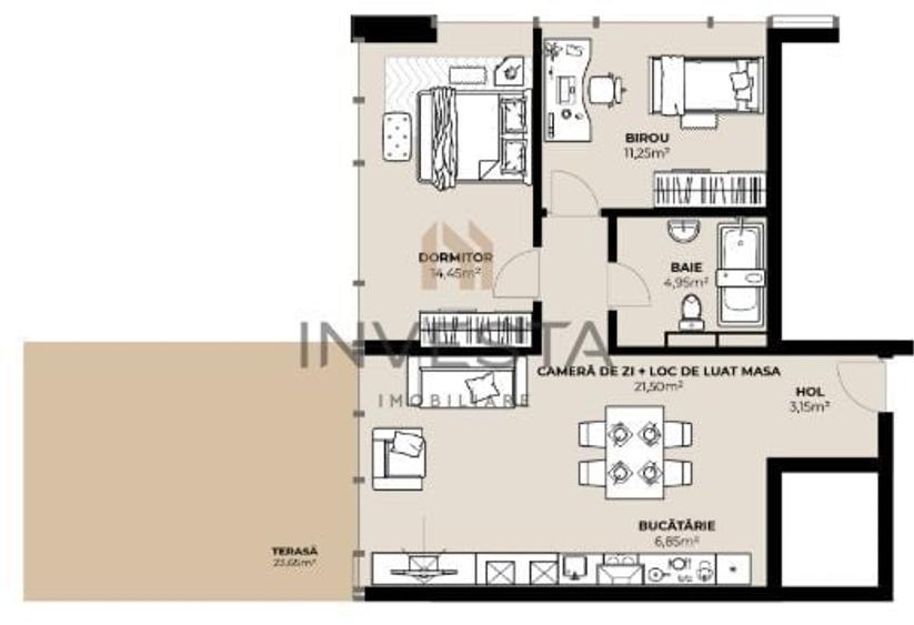 Apartament cu 3 camere semidecomandat în Dâmbul Rotund