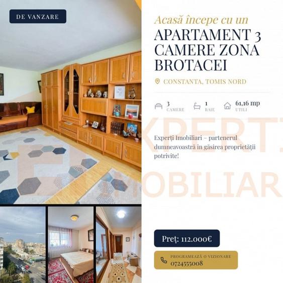 Apartament cu 3 camere decomandat, mobilat în Tomis Nord