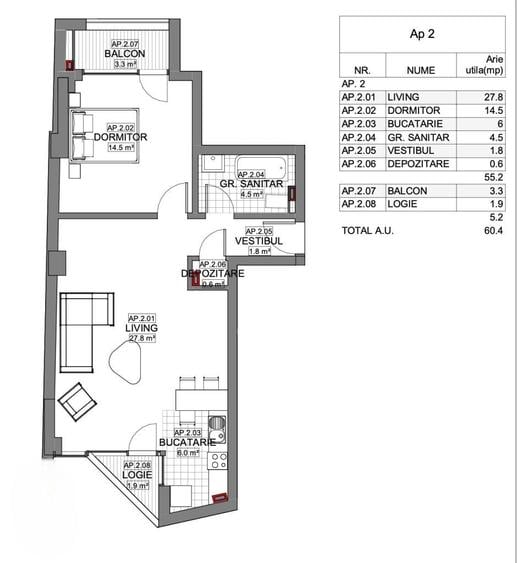 Apartament cu 2 camere în Obor