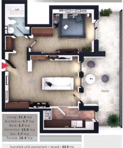 Apartament cu 2 camere semidecomandat în Florești — fotografia 1