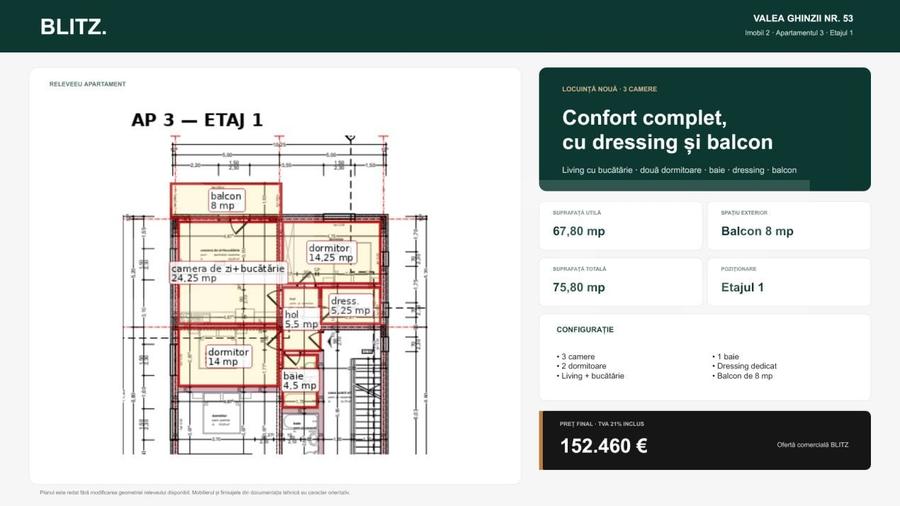 Apartament cu 3 camere decomandat în Central