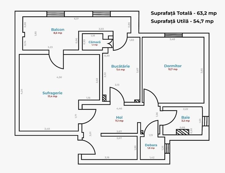 Apartament cu 2 camere decomandat în Micro 13