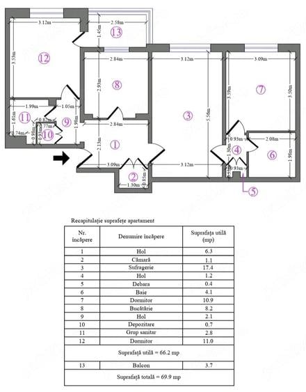 Apartament cu 3 camere semidecomandat în Pantelimon