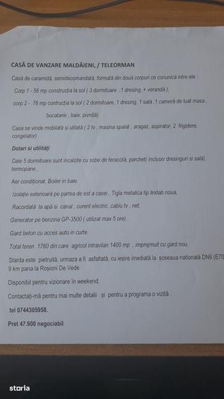 Casă cu 4 camere cu Teren 1760 Mp în Măldăeni