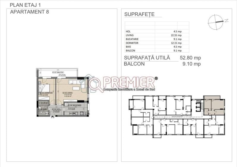 Apartament cu 2 camere în Nord