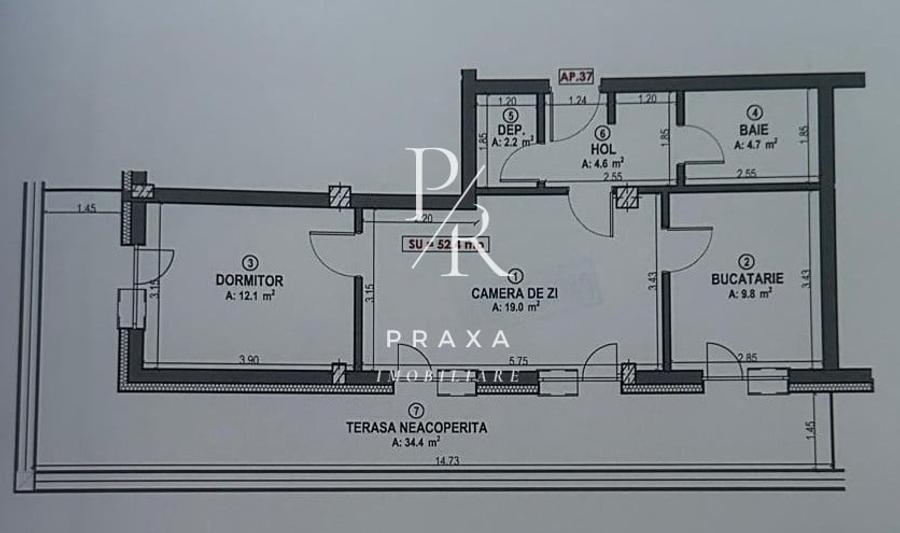 Ap 2 camere decomandate, finisat, 52 mp, 34 mp terasa, garaj, zona Terra! - 7
