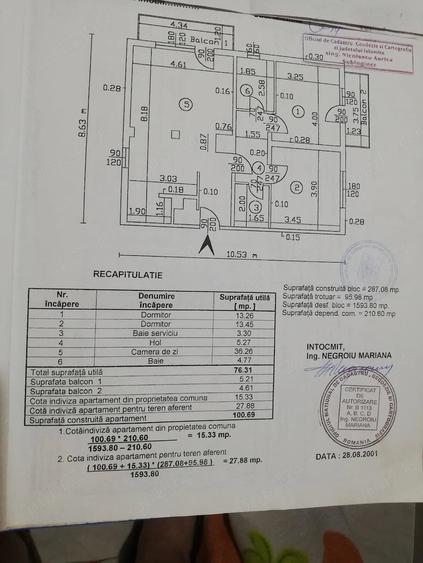 Apartament cu 3 camere decomandat în Central