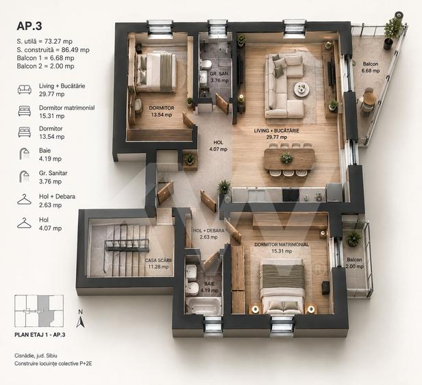 Apartament cu 3 camere decomandat în Arhitecților - Calea Cisnădiei