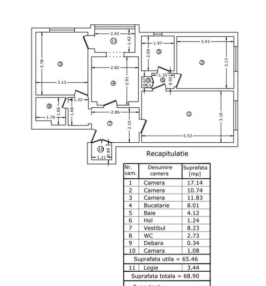 Apartament cu 3 camere semidecomandat în Colentina