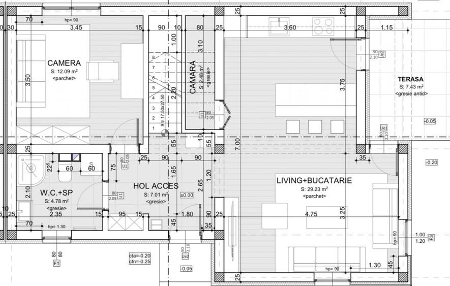 Duplex cu 5 camere cu Canalizare în Florești