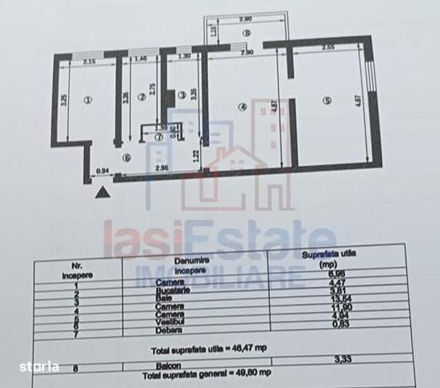 Apartament cu 3 camere semidecomandat în Alexandru cel Bun