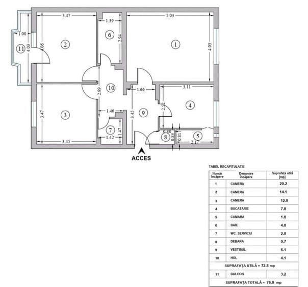 Apartament cu 3 camere decomandat în Tei