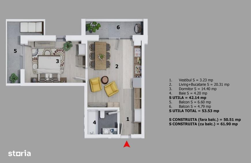 Apartament cu 2 camere în Odăile