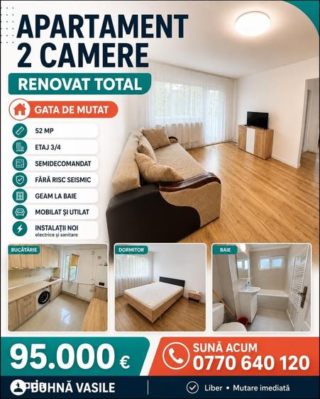 Apartament cu 2 camere semidecomandat în Central