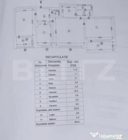 Apartament cu 3 camere semidecomandat în Central