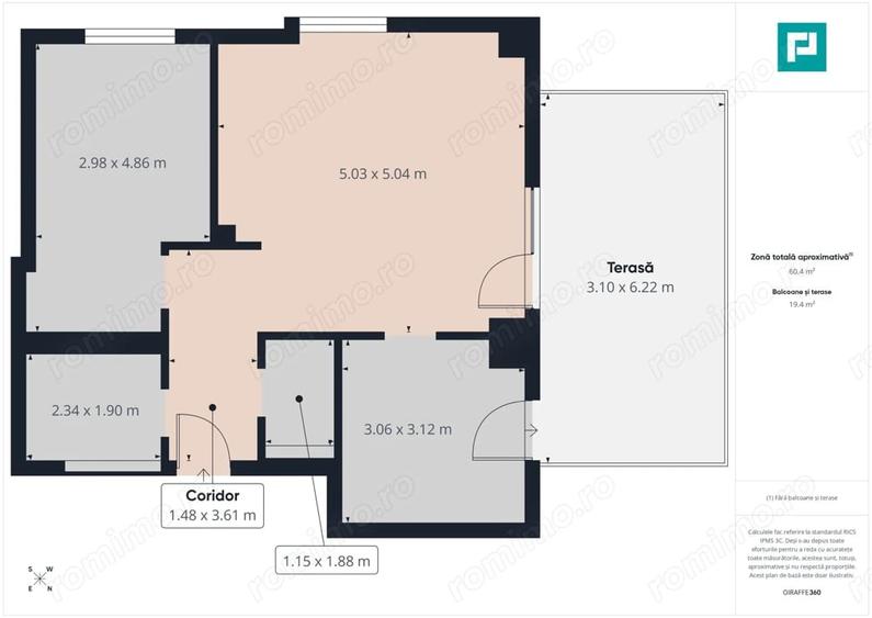 Apartament cu 3 camere semidecomandat în Tipografilor