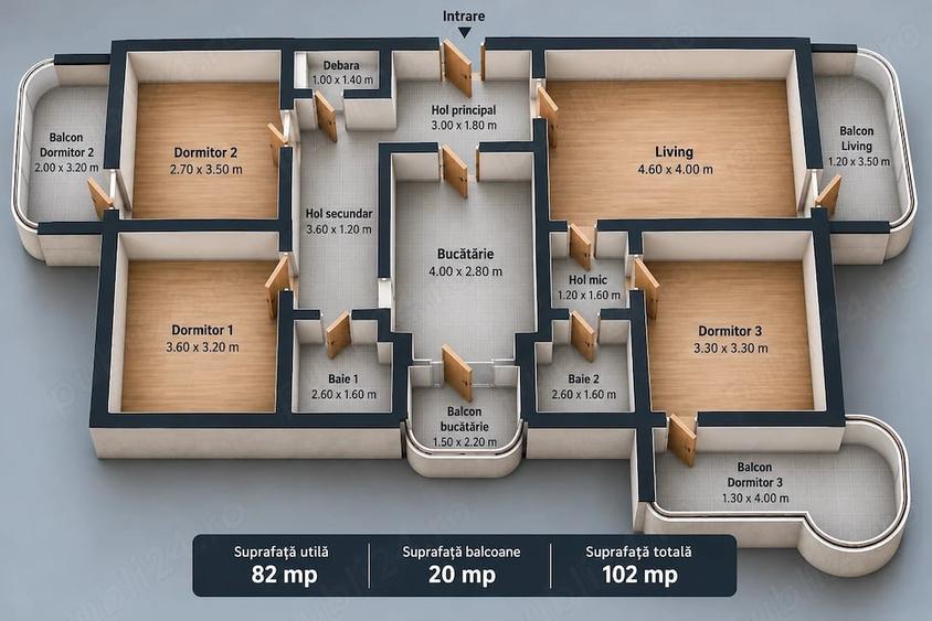 Apartament cu 4 camere decomandat în Turnișor