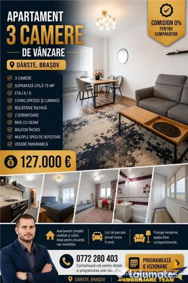Apartament cu 3 camere decomandat în Dârste