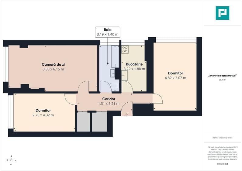 Apartament cu 3 camere decomandat în Cantemir