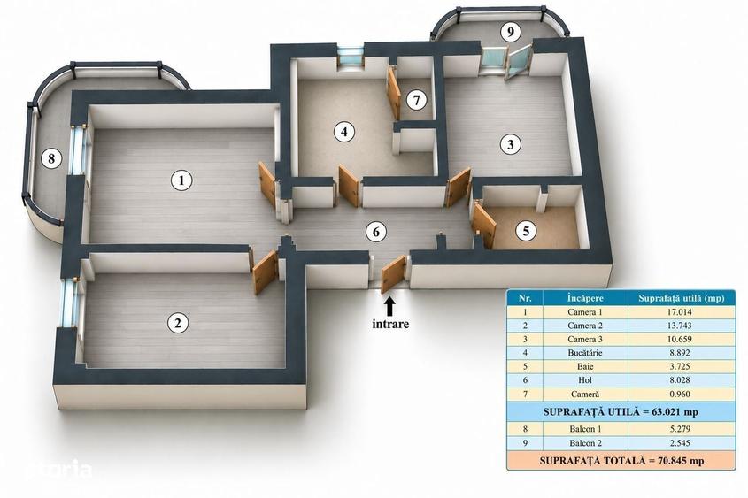 Apartament cu 3 camere semidecomandat în Turnișor