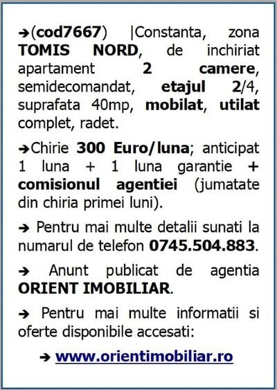 Tomis Nord, de inchiriat 2 camere, etaj 2, mobilat - 6