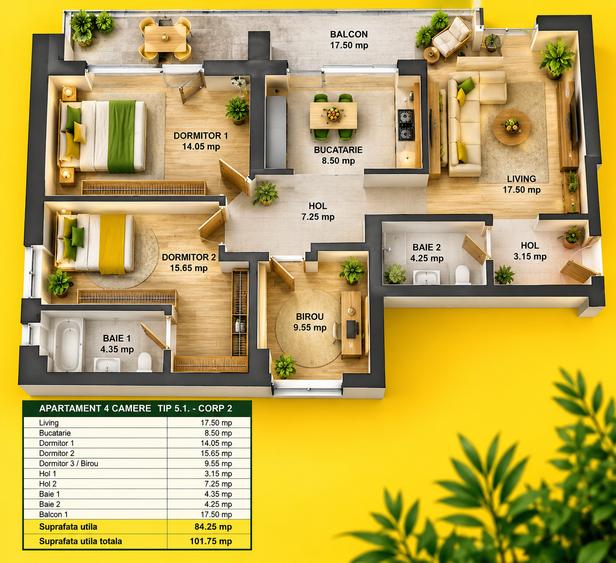 Apartament cu 4 camere decomandat în Metalurgiei