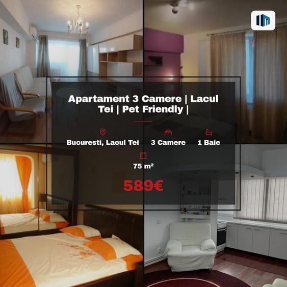Apartament cu 3 camere decomandat, mobilat în Lacul Tei