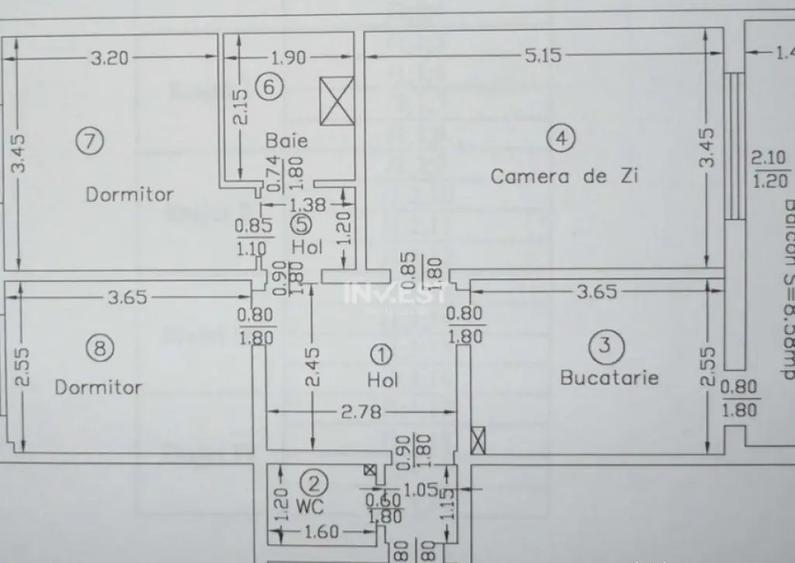 Apartament cu 3 camere decomandat, mobilat în Dacia