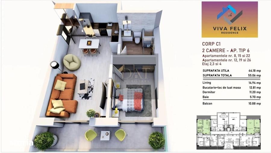 Apartament cu 2 camere în Sânmartin