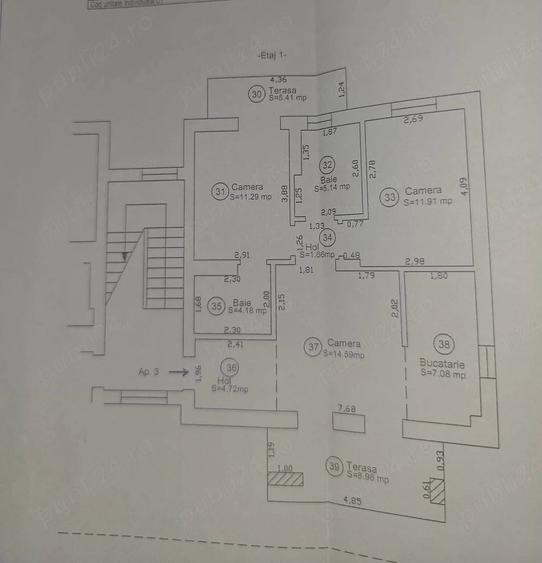 Apartament cu 3 camere semidecomandat în Exterior Vest