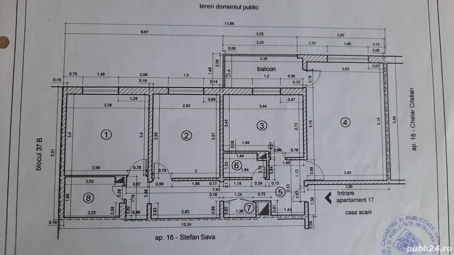 Apartament cu 3 camere decomandat în Central