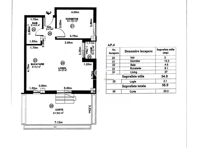 Apartament cu 2 camere semidecomandat în Torontalului