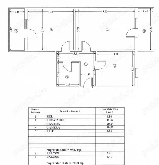 Apartament cu 2 camere decomandat în Central