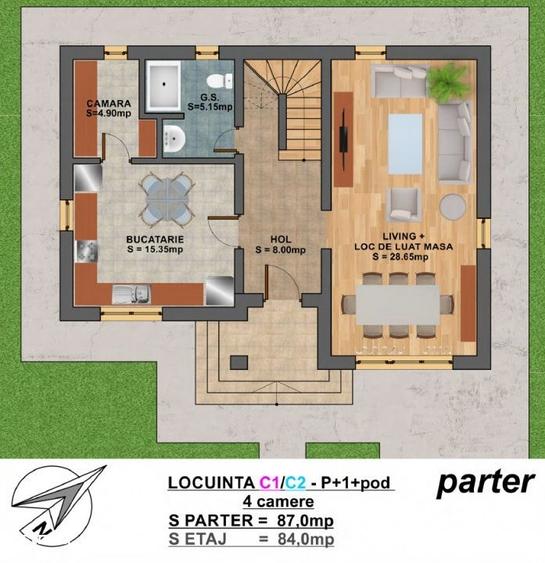 Vila Individuala P+1+M /Magurele curte de 500mp - 2