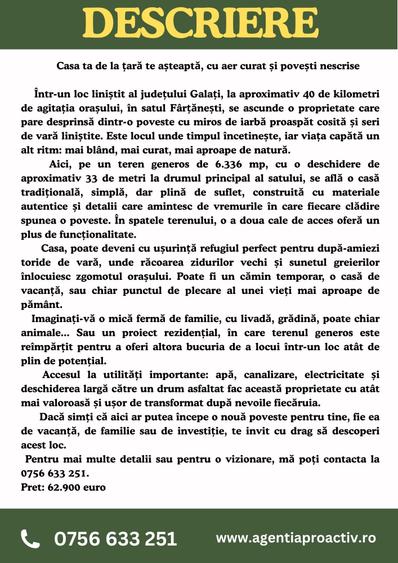 Casă individuală cu 3 camere cu Teren 6336 Mp în Nord