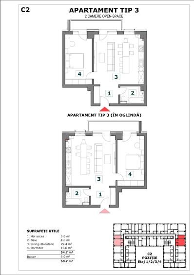 Apartament cu 2 camere decomandat în Bucium