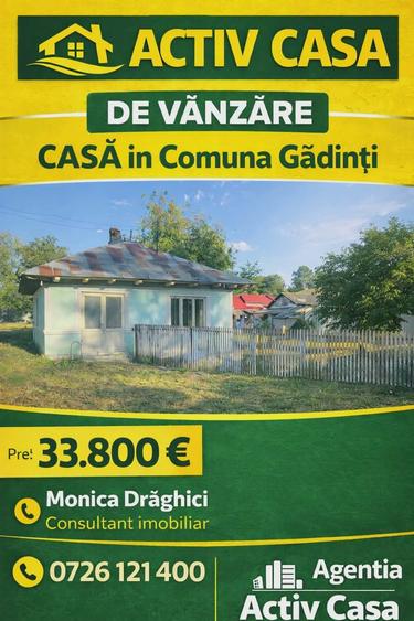 Casă individuală cu 3 camere cu Teren 1255 Mp în Gâdinți