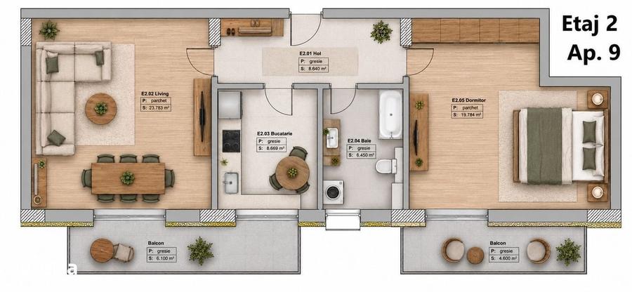 Apartament cu 2 camere în Tomis Plus