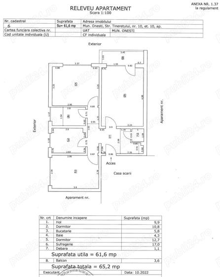 Apartament cu 3 camere semidecomandat în Onești