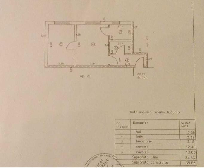 Apartament cu 2 camere semidecomandat în Central