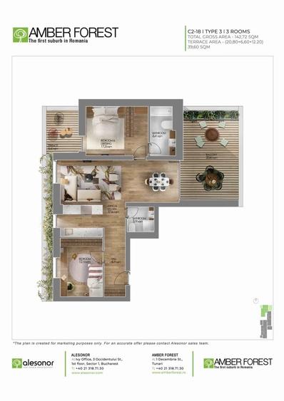 Apartament cu 3 camere semidecomandat în Tunari