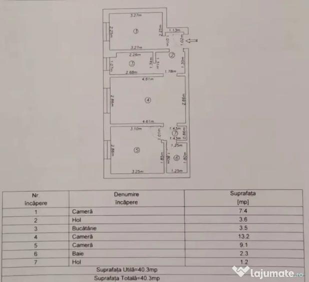 Apartament cu 3 camere semidecomandat în Florilor