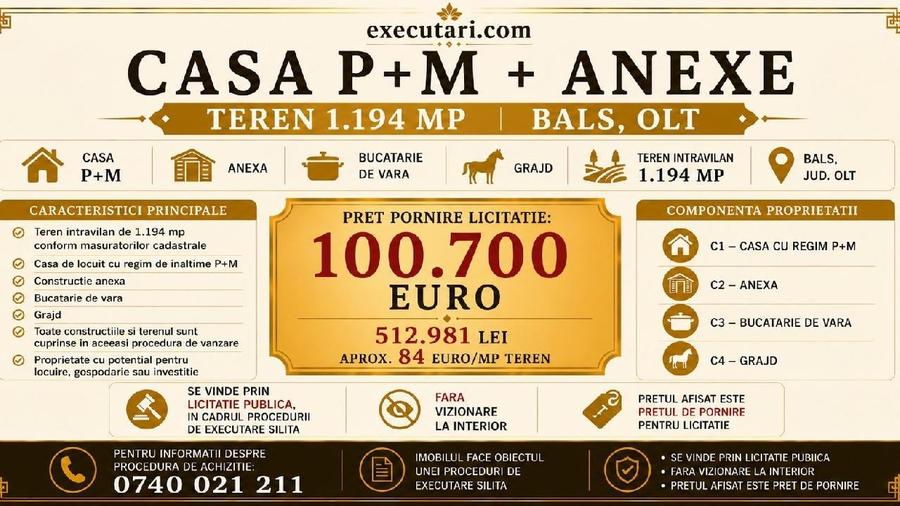 Casă individuală cu 4 camere cu Teren 1194 Mp în Balș