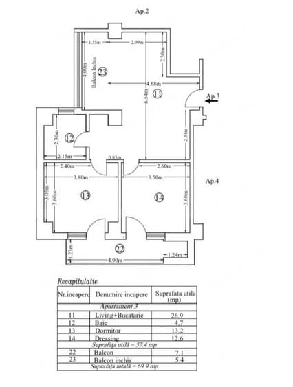 Apartament cu 3 camere în Central