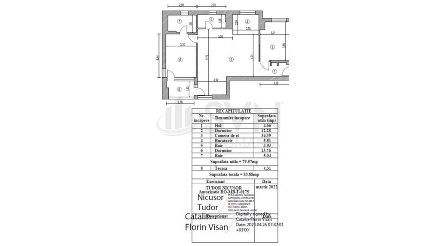 Apartament cu 3 camere semidecomandat, mobilat în Nord