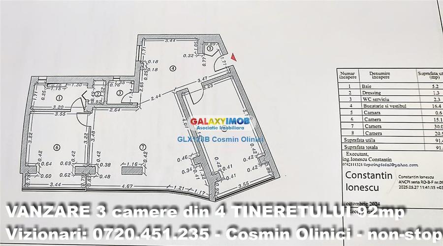Apartament cu 3 camere semidecomandat, mobilat în Tineretului