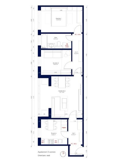 Apartament cu 3 camere semidecomandat, mobilat în Circumvalațiunii