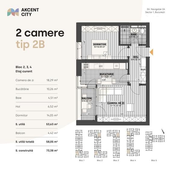 Apartament cu 2 camere decomandat în Chitila