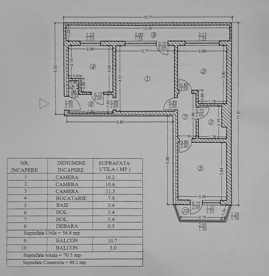 Apartament cu 3 camere semidecomandat în Nord